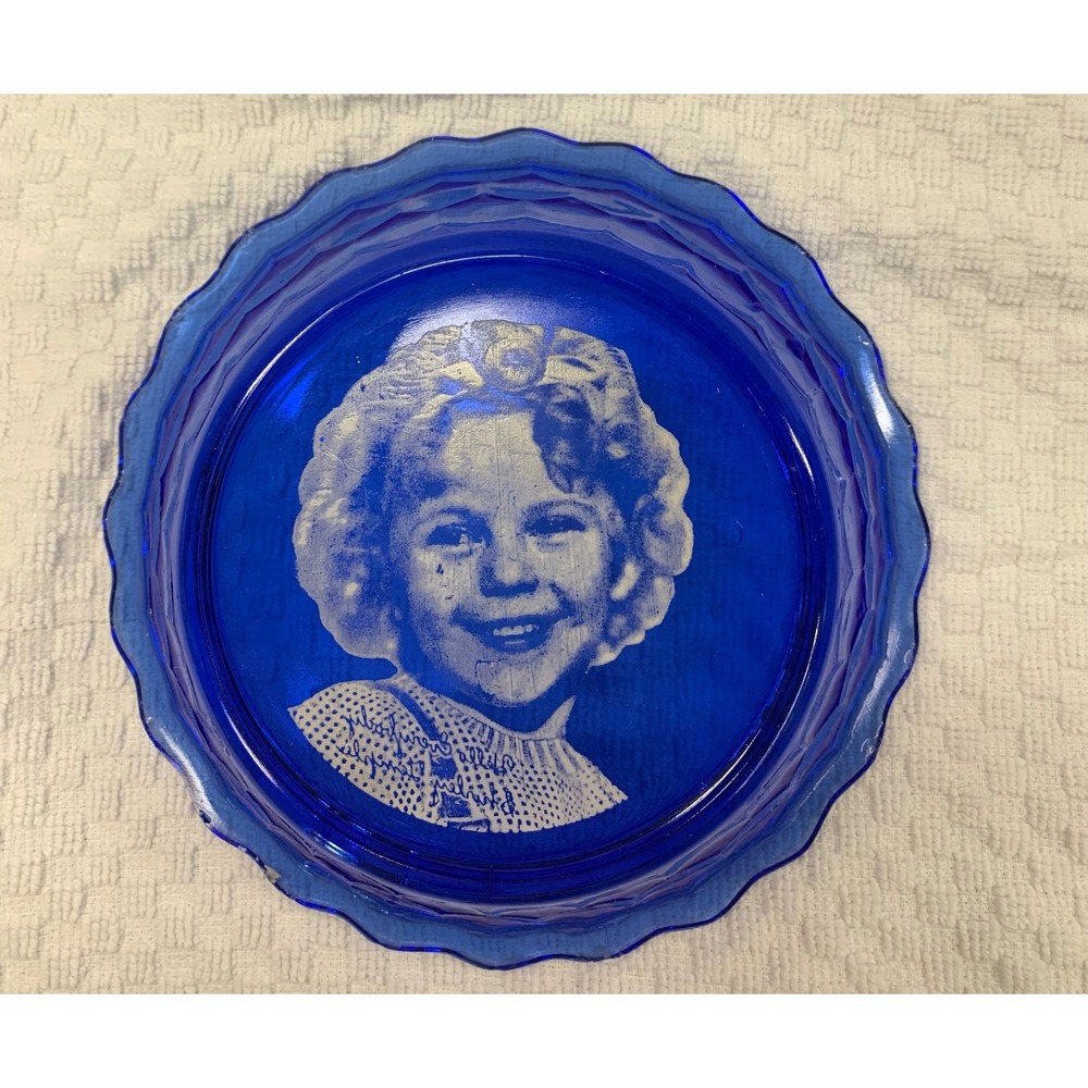Vintage Shirley Temple Cobalt Blue Glass Bowl 1930s Depression Glass Retro Rare